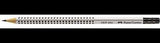 Faber-Castell Bleistift GRIP 2001 B silbergrau mit Radierer – Made in Germany, dreikant