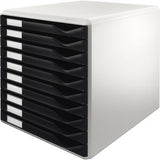 Leitz Schubladenbox 52810025 DIN A4 10 Schubladen lichtgrau/rot