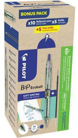 PILOT Kugelschreiber B2P Ecoball Set 10 Kulis + 10 Minen – 86 % recycelt, dokumentenecht, schwarz