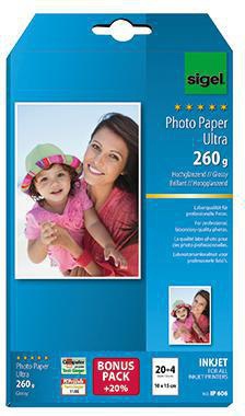 SIGEL Inkjetpapier ULTRA IP606 10x15 cm hochglänzend 24 Blatt für brillante Fotoausdrucke