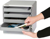 LEITZ Schubladenbox 52800025 DIN A4 mit 5 Schubladen, lichtgrau/rot, stapelbar