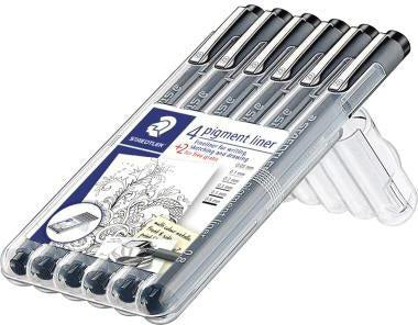 STAEDTLER Pigmentliner 308 Fineliner 6er-Set schwarz – 6 Strichstärken, dokumentenecht, Made in Germany