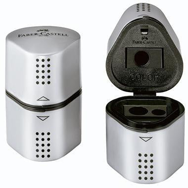 Faber-Castell Dreifachspitzdose GRIP 2001 – Silber, für 8 & 10 mm Stifte, dreieckig