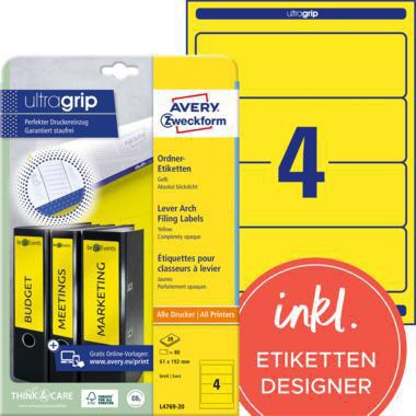 Avery Zweckform Ordnerrückenetikett L4767-20 ultragrip 61x192 mm blau 80 Stück
