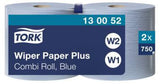 Tork Putztuch 130052 2-lagig 23,5 cm x 255 m – 750 Blatt, blau, 2 Rollen