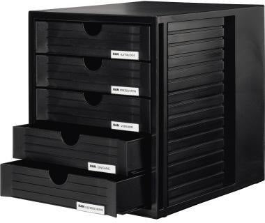 HAN SYSTEMBOX Schubladenbox DIN C4 mit 5 Schubladen, schwarz, Made in Germany