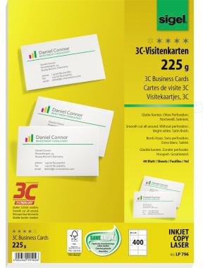 SIGEL Visitenkarten 3C LP796 85x55mm 225g weiß 400 St./Pack. – PC-Visitenkarten zum Selbstdrucken