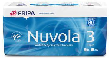 Fripa Nuvola Toilettenpapier 3-lagig, 100 % recycelt, hochweiß, 8 Rollen à 250 Blatt