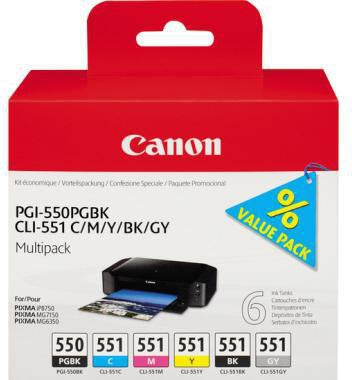 Canon Tintenpatrone PGI-550PGBK/CLI-551 Original 6er-Pack für lebendige Druckergebnisse