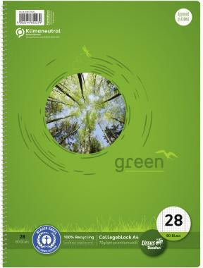 Staufen Collegeblock Green DIN A4 kariert mit Rand 70g/m² Recyclingpapier 80 Blatt