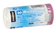 PAPSTAR Müllbeutel 5 l, 36 x 44 cm, LDPE, weiß, 20 Stück pro Packung