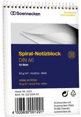 Soennecken Notizblock 1118 DIN A4 60g kariert 50 Blatt weiß