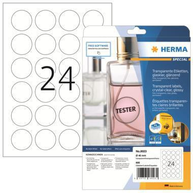 HERMA Folienetikett SPECIAL 8023 rund 40 mm transparent 600 Stück – wetterfest, selbstklebend, für Laserdrucker
