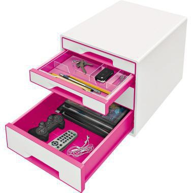 LEITZ Schubladenbox WOW CUBE 52132001 mit 4 Schubfächern, weiß/grau, stapelbar