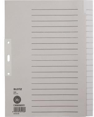 LEITZ Ordnerregister DIN A4 Überbreite blanko 20-teilig grau Recycling-Tauenpapier
