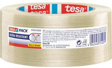 tesa Packband Monofilament 45902 25mm x 50m transparent – Reißfestes Premium-Filamentband