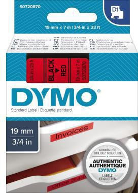 DYMO D1 Schriftbandkassette 19mm x 7m Schwarz auf Rot – Originalzubehör für LabelManager & LabelWriter Duo