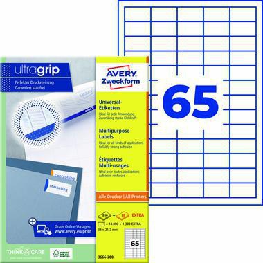 Avery Zweckform Universaletikett ultragrip 38 x 21,2 mm weiß 14.300 Stück – Staufreier Druck