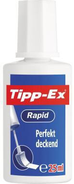 Tipp-Ex Rapid Korrekturflüssigkeit 25 ml – Schnelltrocknend, mit Schwamm-Applikator, Weiß
