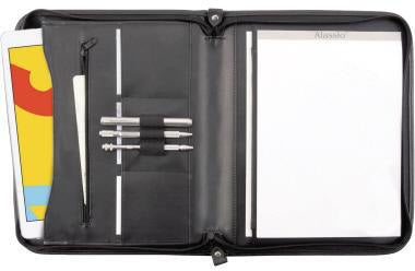 Alassio Schreibmappe MILANO 36x29x5 cm Lederimitat schwarz mit Reißverschluss und 3 Stifteschlaufen