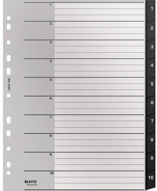 Leitz Zahlenregister Recycle A4 1-10 schwarz, 90 % recycelter Kunststoff, Universallochung