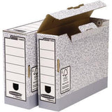BANKERS BOX Archivschachtel System 1080501 – grau/weiß, DIN A4, 100 % recycelt, mit Deckel & FastFold™