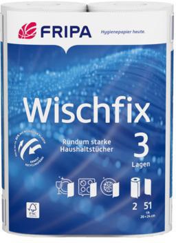 Fripa Küchenrolle Wischfix 3-lagig, 100 % Frischzellstoff, hochweiß, 2 Rollen pro Packung