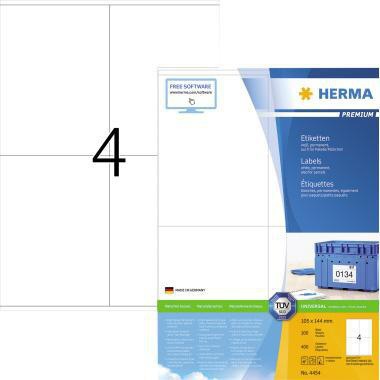 HERMA Universaletikett PREMIUM 4454, 105 x 144 mm, weiß, 400 Etiketten, A4-Bogen, staufrei