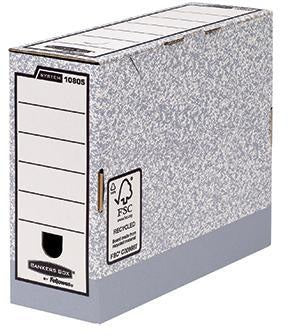BANKERS BOX Archivschachtel System 1080501 – grau/weiß, DIN A4, 100 % recycelt, mit Deckel & FastFold™