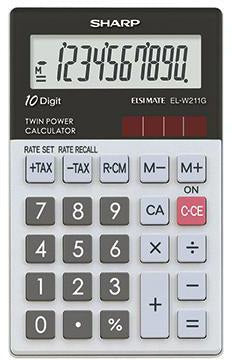 SHARP Taschenrechner EL-W211GGY – 10-stelliges LCD-Display, Solar- und Batteriebetrieb