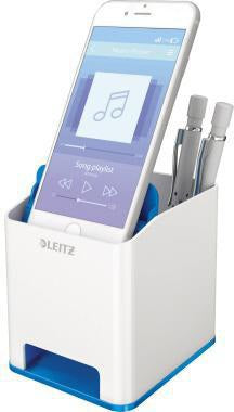 Leitz Stifteköcher WOW Duo Colour weiß/pink – mit Smartphone-Fach & Soundverstärkung