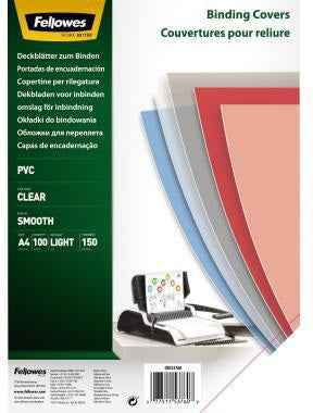 Fellowes Deckblattfolie DIN A4 150 mic transparent – 100 Stück für gebundene Dokumente