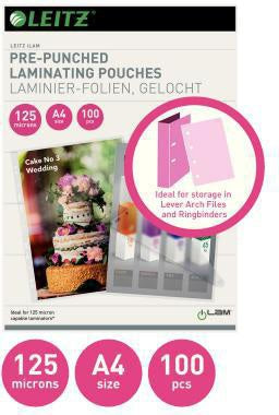 Leitz Laminierfolie DIN A4 125 µm glänzend 100 Stück mit Abheftlochung