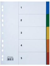 Soennecken Ordnerregister DIN A4 blanko, 5-teilig, PP, volle Höhe, mehrfarbig