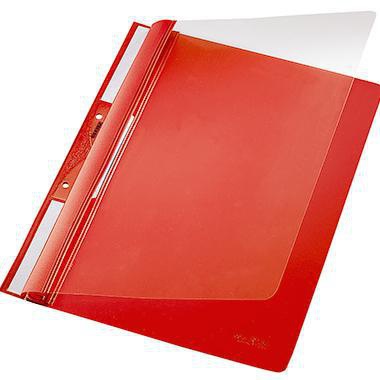 Leitz Einhakhefter 41900025 DIN A4 kaufmännische Heftung PVC rot – Schnellhefter mit Einschubkanal