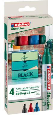 edding Permanentmarker 22 EcoLine Keilspitze 1-5 mm – 4er-Set, 90 % recycelt