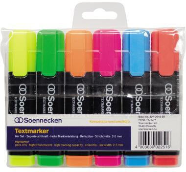 Soennecken Textmarker 3374 sortiert 6 St./Pack. – 2-5 mm Keilspitze, 6 Farben