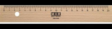 M+R Lineal 20 cm aus Buchenholz – Naturbelassen mit mm-Teilung und Aufhängeloch