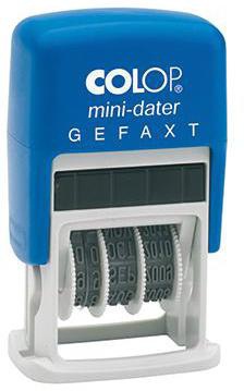 COLOP Datumstempel mini-dater 160/L – Selbstfärber mit GEFAXT-Text, 4 mm, blau/rot