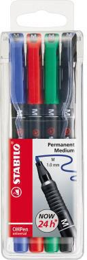 STABILO Folienstift OHPen universal 1 mm farbig sortiert 4 Stück – Permanentmarker für glatte Oberflächen
