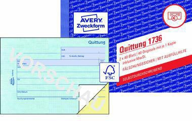 Avery Zweckform Quittung 1736 DIN A6 quer selbstdurchschreibend 2x40 Blatt