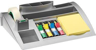 Post-it Tischorganizer C50 silber metallic – 7 Fächer, gefüllt & nachfüllbar, 25,6 x 6,8 x 16,8 cm