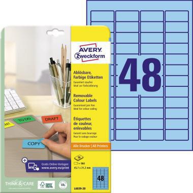 Avery Zweckform Universaletiketten L6038-20, 45,7 x 21,2 mm, rot, 960 Etiketten, wieder ablösbar