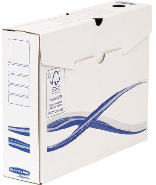 BANKERS BOX Archivschachtel Basic A4+ 80mm weiß/blau 25 Stück – FSC-zertifiziert