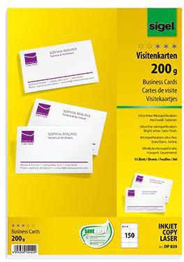SIGEL Visitenkarten DP839 85x55mm 200g hochweiß 150 Stück FSC zertifiziert