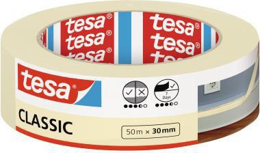 tesa Kreppband CLASSIC 30 mm x 50 m beige – Malerband für saubere Farbkanten