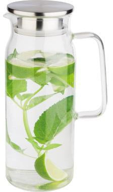 APS Karaffe 1,5 l aus Glas mit Edelstahl-Deckel – transparent, 10 x 26 cm