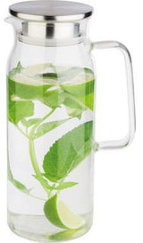 APS Karaffe 1,5 l aus Glas mit Edelstahl-Deckel – transparent, 10 x 26 cm