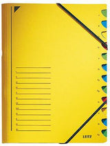 LEITZ Ordnungsmappe DIN A4 mit 12 Fächern, gelb, 350 g/m², Gummizugverschluss
