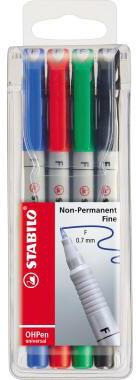 STABILO OHPen universal Folienstift 0,7 mm – 4er Set farbig sortiert, abwischbar, Made in Germany